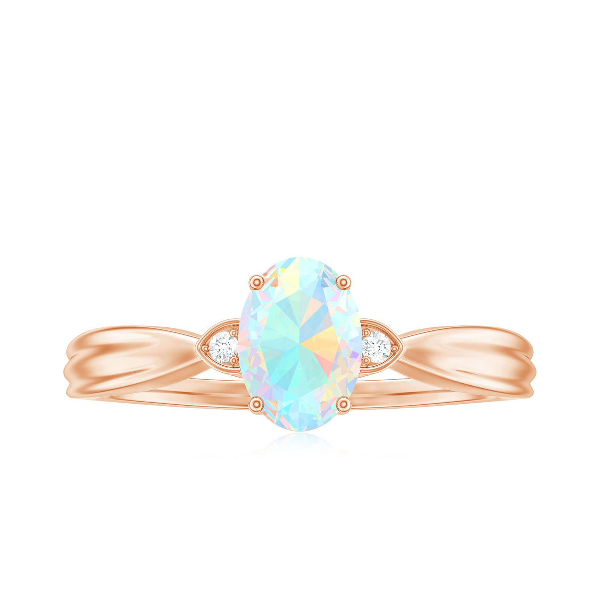 Natural Solitaire Ethiopian Opal Diamond Oval Engagement Ring With Pinched Shank