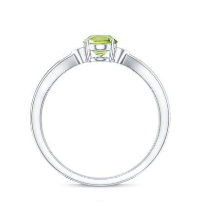 Natural 1 Carat Peridot Oval Engagement Ring with Diamond