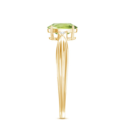 Natural 1 Carat Peridot Oval Engagement Ring with Diamond
