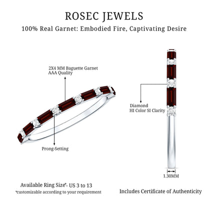 Natural Baguette Garnet Diamond Half Eternity Band With Certificate