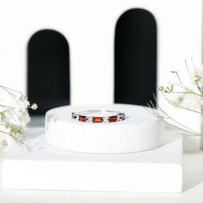 Natural Baguette Garnet Diamond Half Eternity Band With Certificate