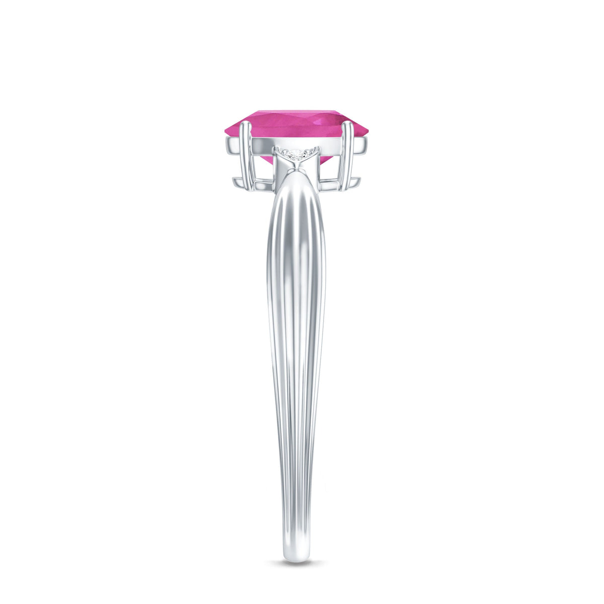Oval Shape Pink Tourmaline Solitaire Ring with Diamond