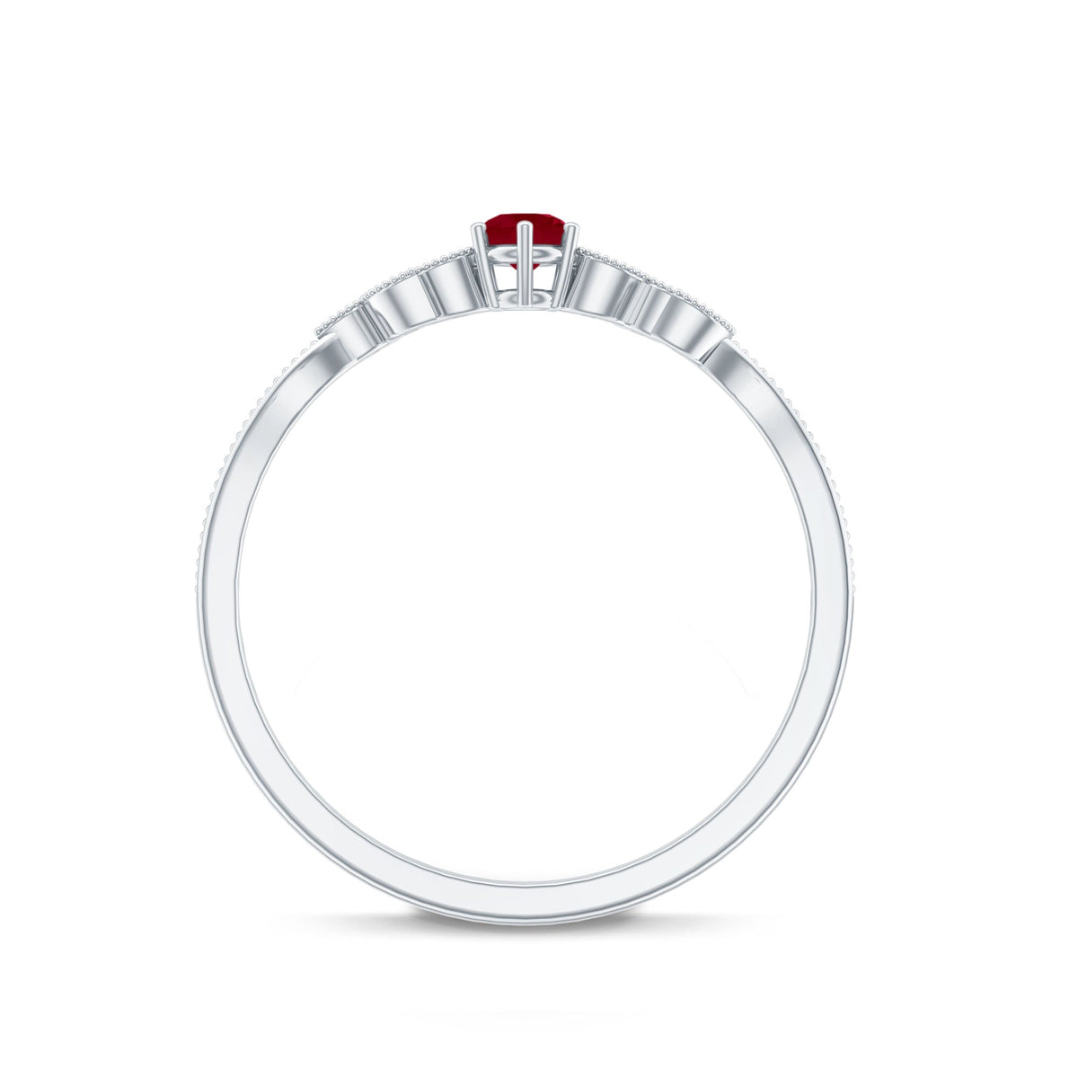 Certified Ruby and Diamond Leaf Branch Promise Ring