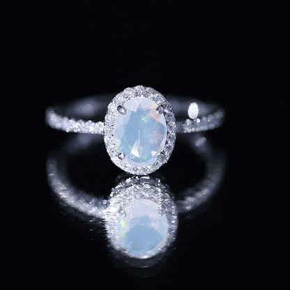 Certified Real 1.2 Carat Ethiopian Opal Oval Engagement Ring with Diamond Halo
