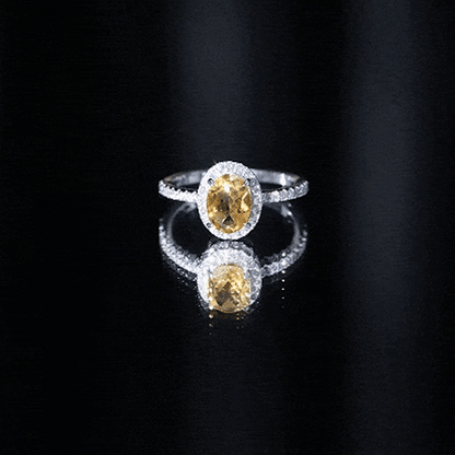 Certified Real 1 Carat Citrine Oval Engagement Ring with Diamond Halo