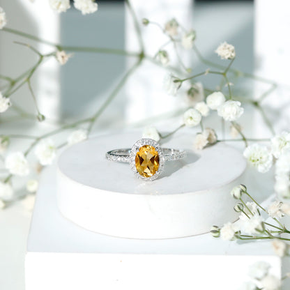 Certified Real 1 Carat Citrine Oval Engagement Ring with Diamond Halo