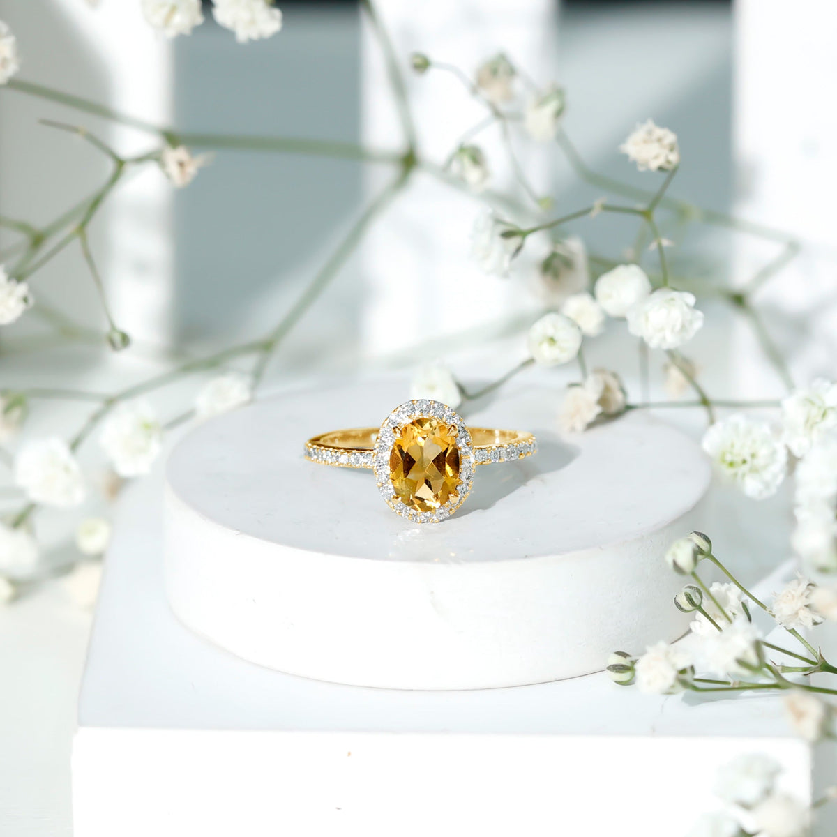 Certified Real 1 Carat Citrine Oval Engagement Ring with Diamond Halo