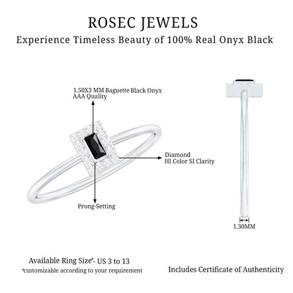 Minimalist Black Onyx and Diamond Halo Promise Ring