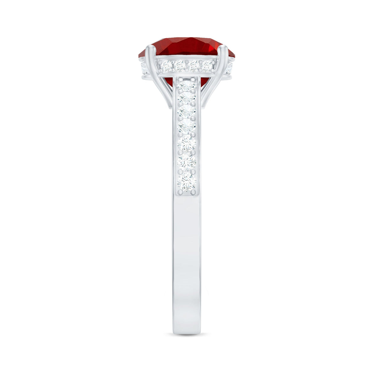 Lab Grown Ruby Simple Solitaire Engagement Ring with Diamond