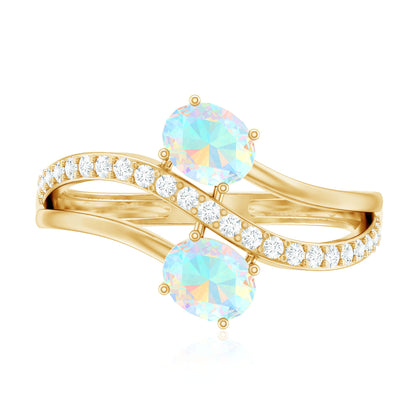 Natural Oval Ethiopian Opal Diamond Toi Et Moi Engagement Ring with Bypass Shank