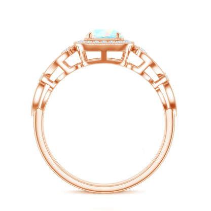 Certified Real Ethiopian Opal Retro Engagement Ring with Diamond