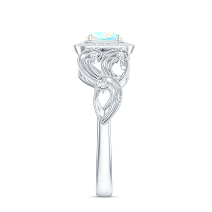 Certified Real Ethiopian Opal Retro Engagement Ring with Diamond