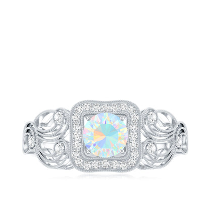 Certified Real Ethiopian Opal Retro Engagement Ring with Diamond