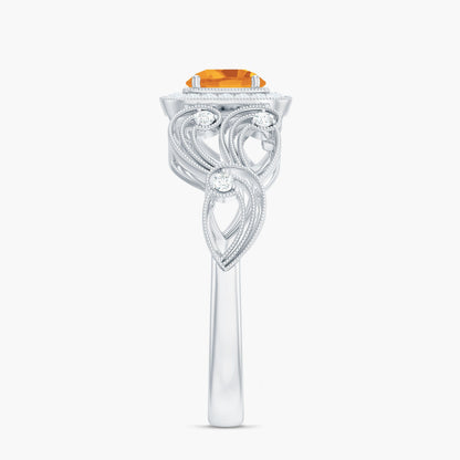 Natural Citrine Retro Engagement Ring with Diamond