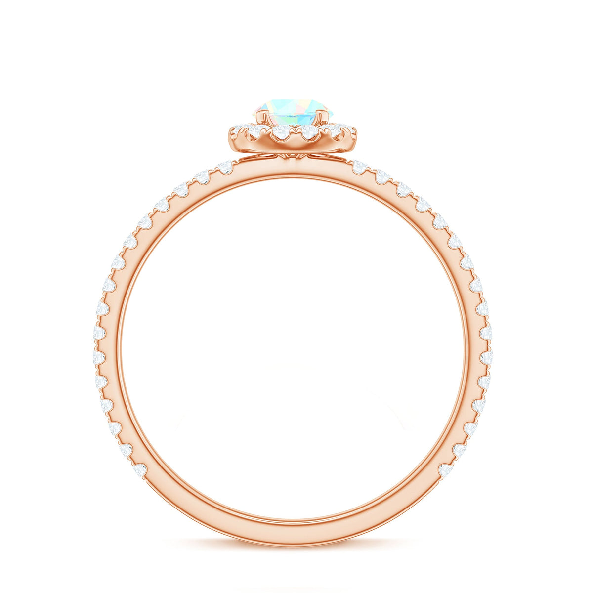 Natural Opalescent Promise Engagement Ring with Diamond Halo