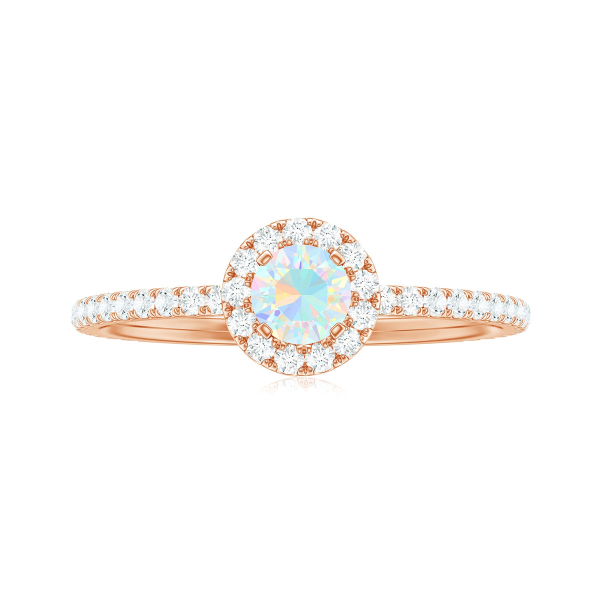 Natural Opalescent Promise Engagement Ring with Diamond Halo