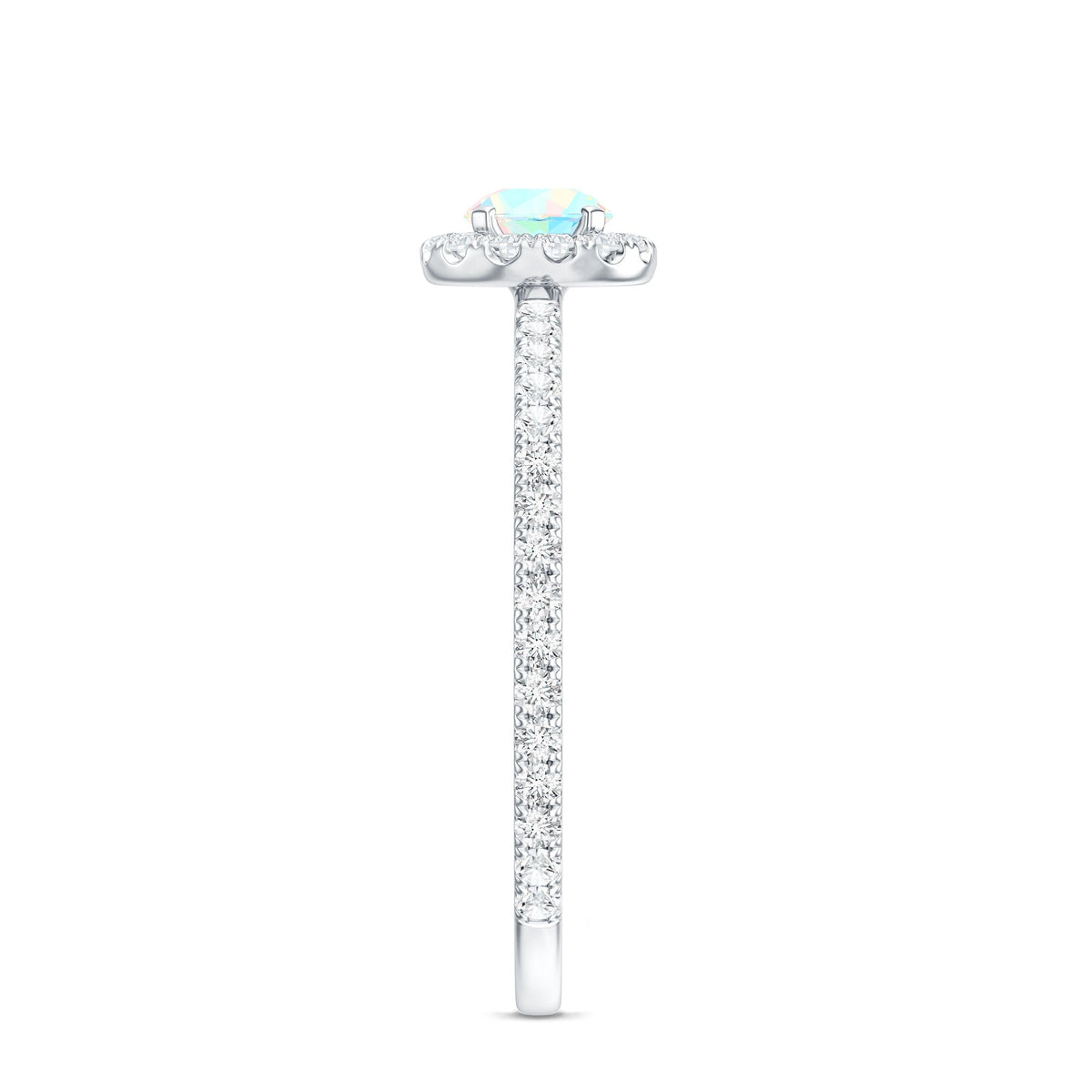 Natural Opalescent Promise Engagement Ring with Diamond Halo