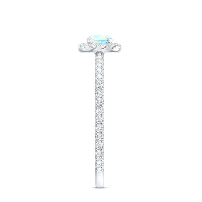 Natural Opalescent Promise Engagement Ring with Diamond Halo