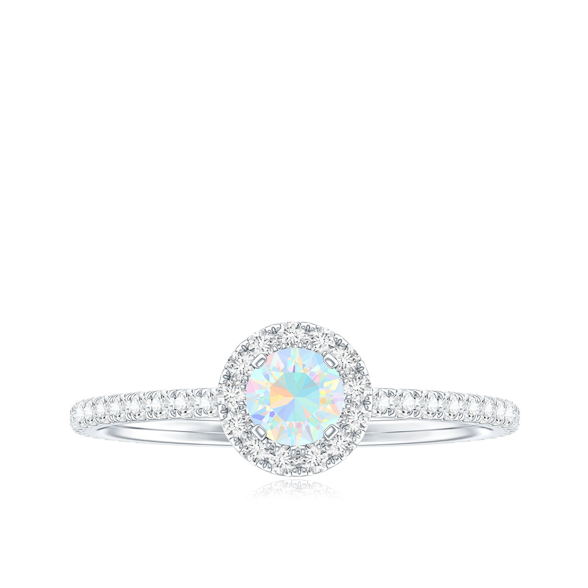 Natural Opalescent Promise Engagement Ring with Diamond Halo
