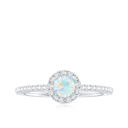 Natural Opalescent Promise Engagement Ring with Diamond Halo