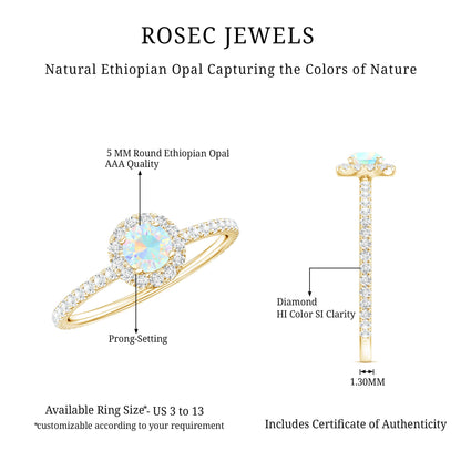 Natural Opalescent Promise Engagement Ring with Diamond Halo