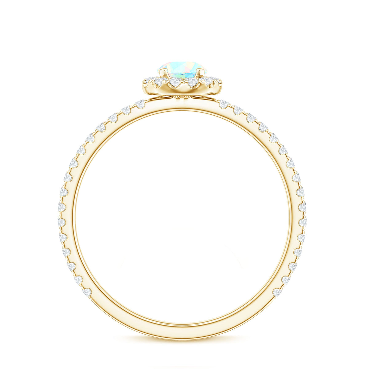 Natural Opalescent Promise Engagement Ring with Diamond Halo