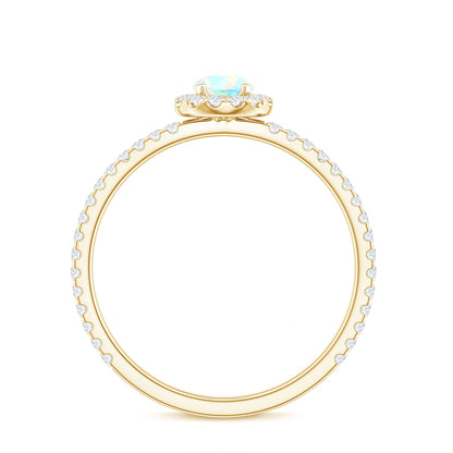 Natural Opalescent Promise Engagement Ring with Diamond Halo
