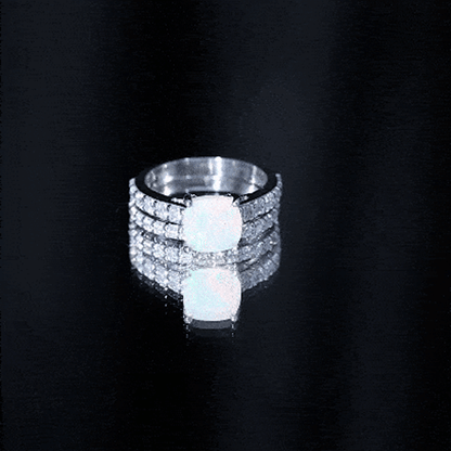 Certified Natural Ethiopian Opal Cushion Cut Engagement Ring with Wedding Band