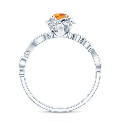 Nature Inspired Citrine Flower Engagement Ring with Diamond