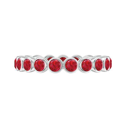 Bezel Set Round Shape Lab Created Ruby Eternity Ring
