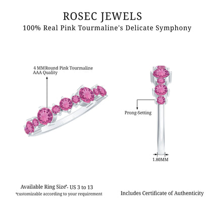Certified Pink Tourmaline Half Eternity Band Ring