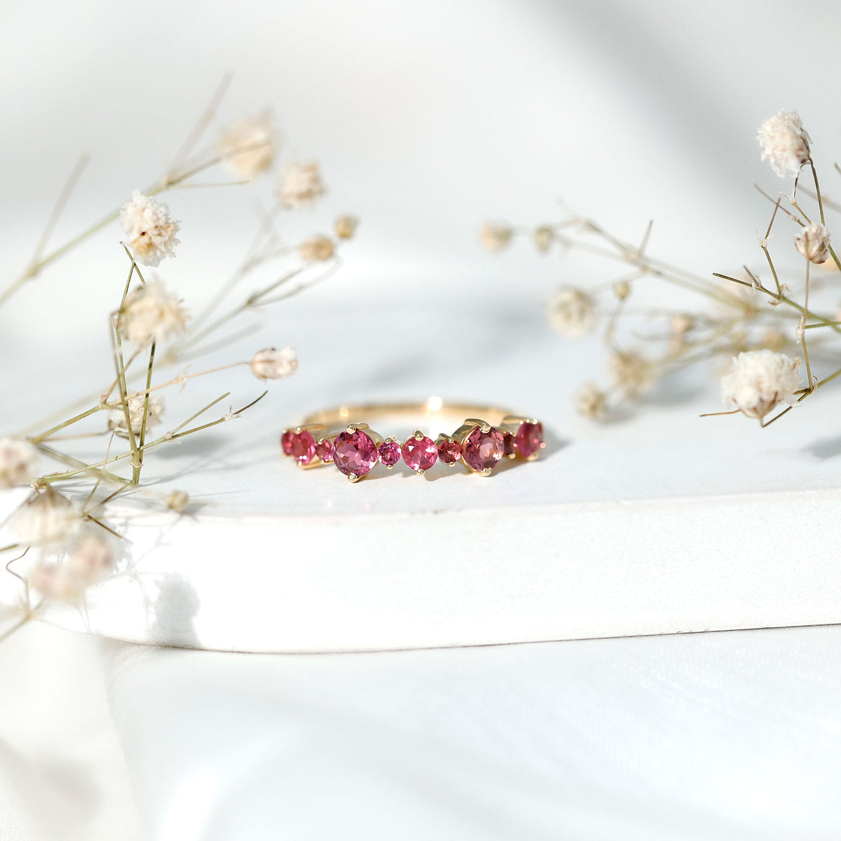 Certified Pink Tourmaline Half Eternity Band Ring