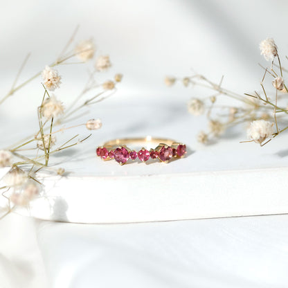 Certified Pink Tourmaline Half Eternity Band Ring