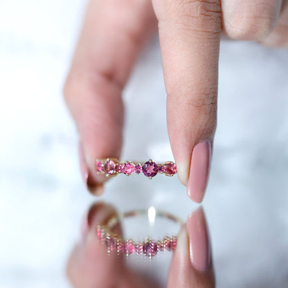 Certified Pink Tourmaline Half Eternity Band Ring