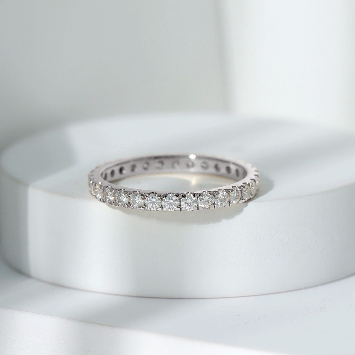 Certified French Pave Set Moissanite Stackable Full Eternity Ring