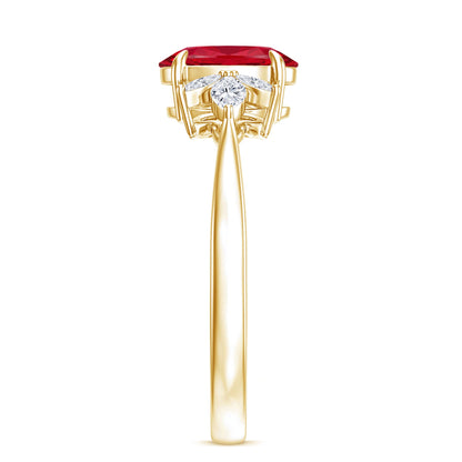 1.5 Carat Lab Created Ruby Oval Engagement Ring with Diamonds