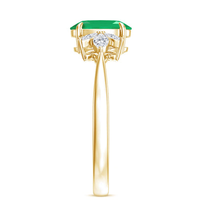 Natural 1.2 Carat Oval Emerald Engagement Ring with Diamond Trio