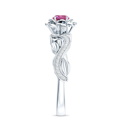 Nature Inspired Pink Tourmaline and Diamond Engagement Ring