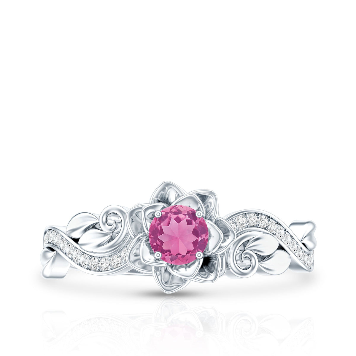 Nature Inspired Pink Tourmaline and Diamond Engagement Ring