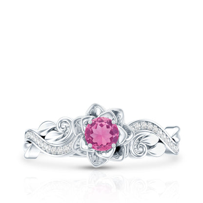 Nature Inspired Pink Tourmaline and Diamond Engagement Ring