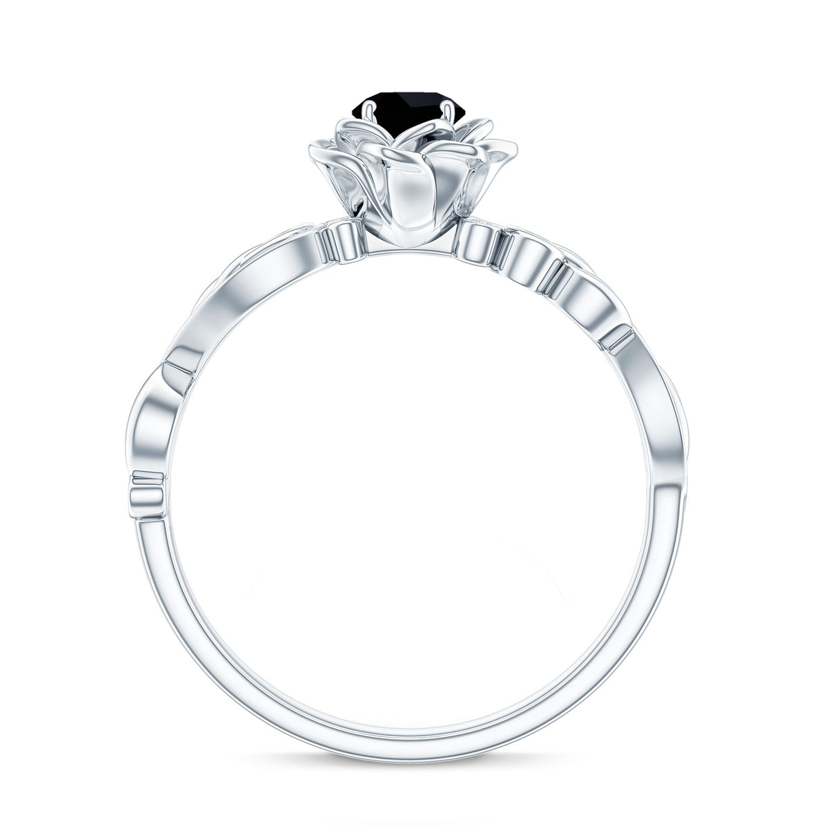 Certified 0.8 Carat Lab Grown Black and White Diamond Flower Engagement Ring