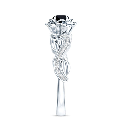 Certified 0.8 Carat Lab Grown Black and White Diamond Flower Engagement Ring