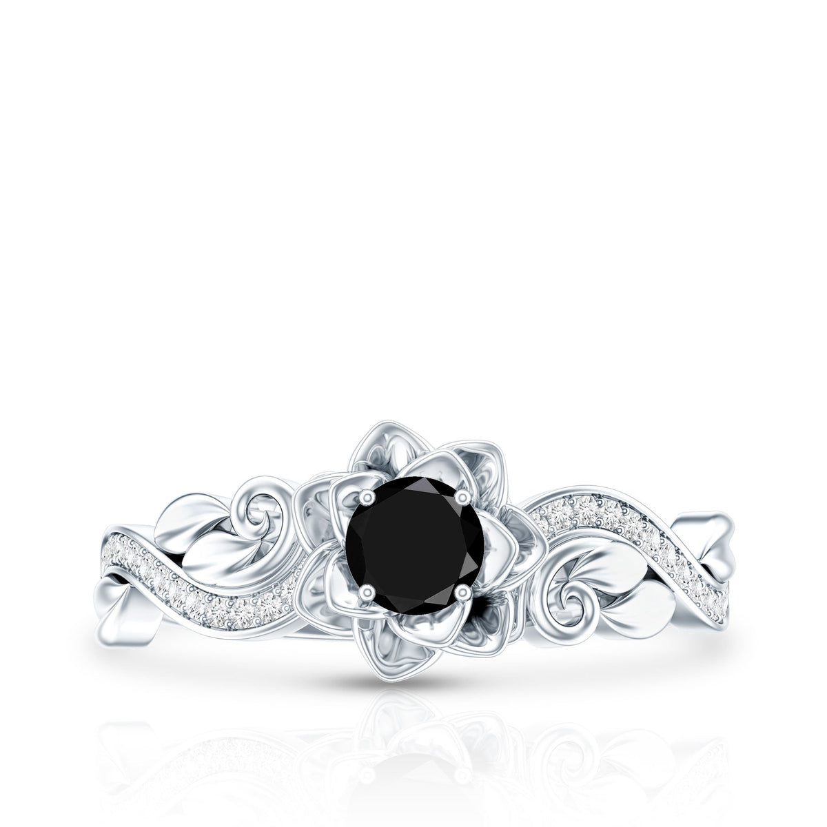Certified 0.8 Carat Lab Grown Black and White Diamond Flower Engagement Ring