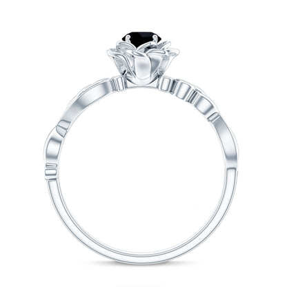 Nature Inspired Black Onyx and Diamond Floral Engagement Ring