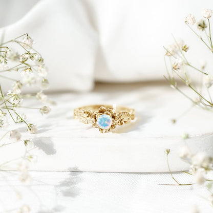 Genuine Ethiopian Opal Flower Engagement Ring With Real Diamond