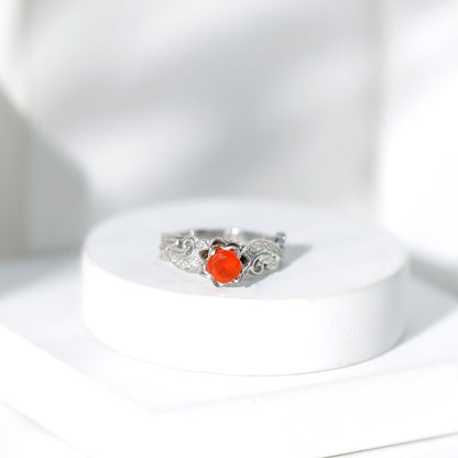 Nature Inspired Fire Opal and Diamond Engagement Ring with Certificate