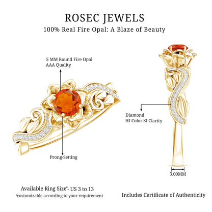 Nature Inspired Fire Opal and Diamond Engagement Ring with Certificate