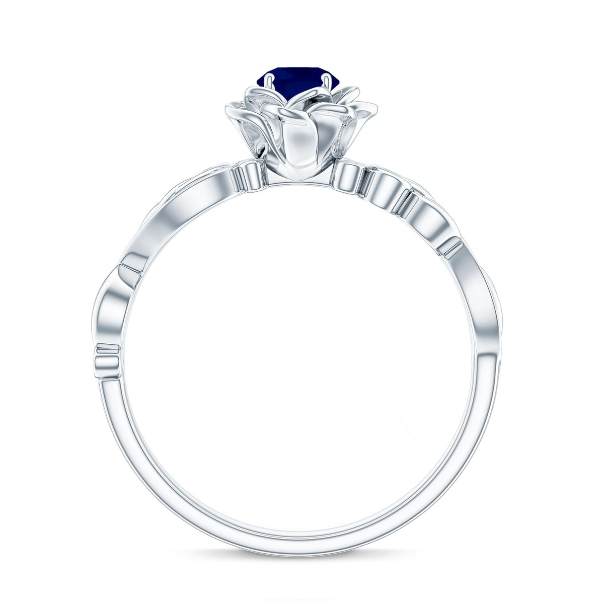 Rose Flower Engagement Ring with Genuine Blue Sapphire and Diamond