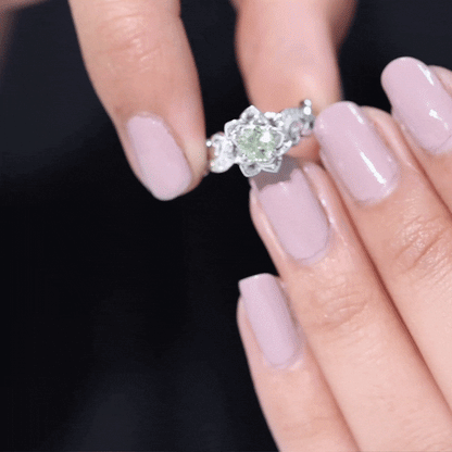 Genuine Peridot and Diamond Flower Inspired Engagement Ring