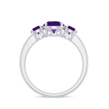 Real Amethyst 3 Stone Engagement Ring for Women